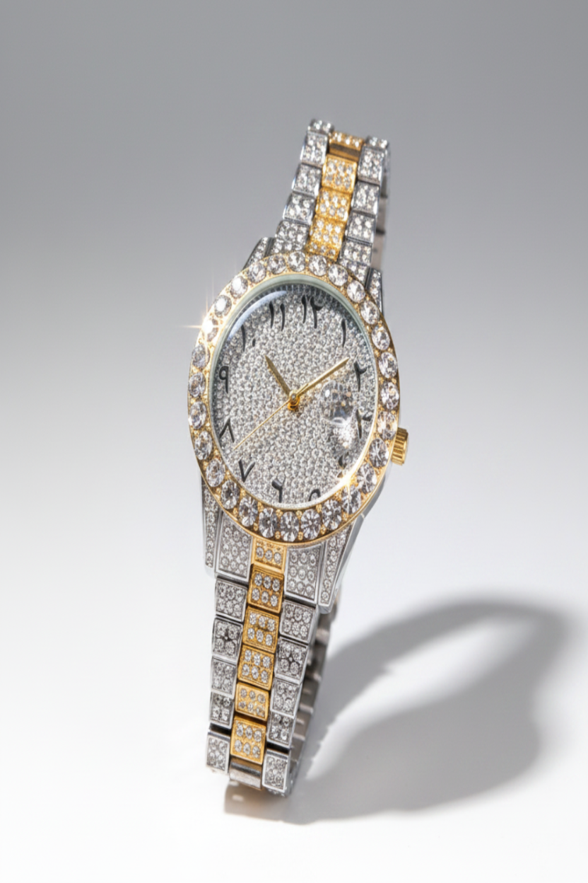 Full Diamond British Flower Body Digital Large Watch