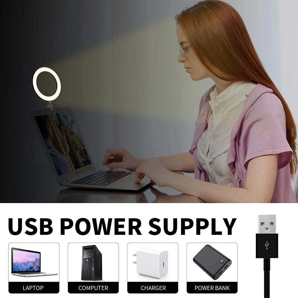 Ring Light LED Lamp Lighting With Clip On Laptop Computer For Video Conference Zoom Webcam Chat Live Streaming Youtube