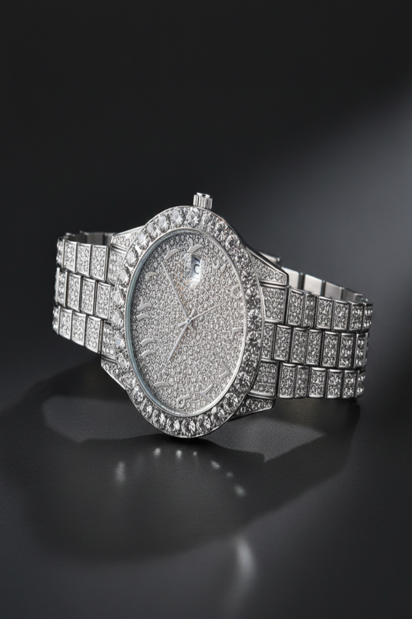 Full Diamond British Flower Body Digital Large Watch