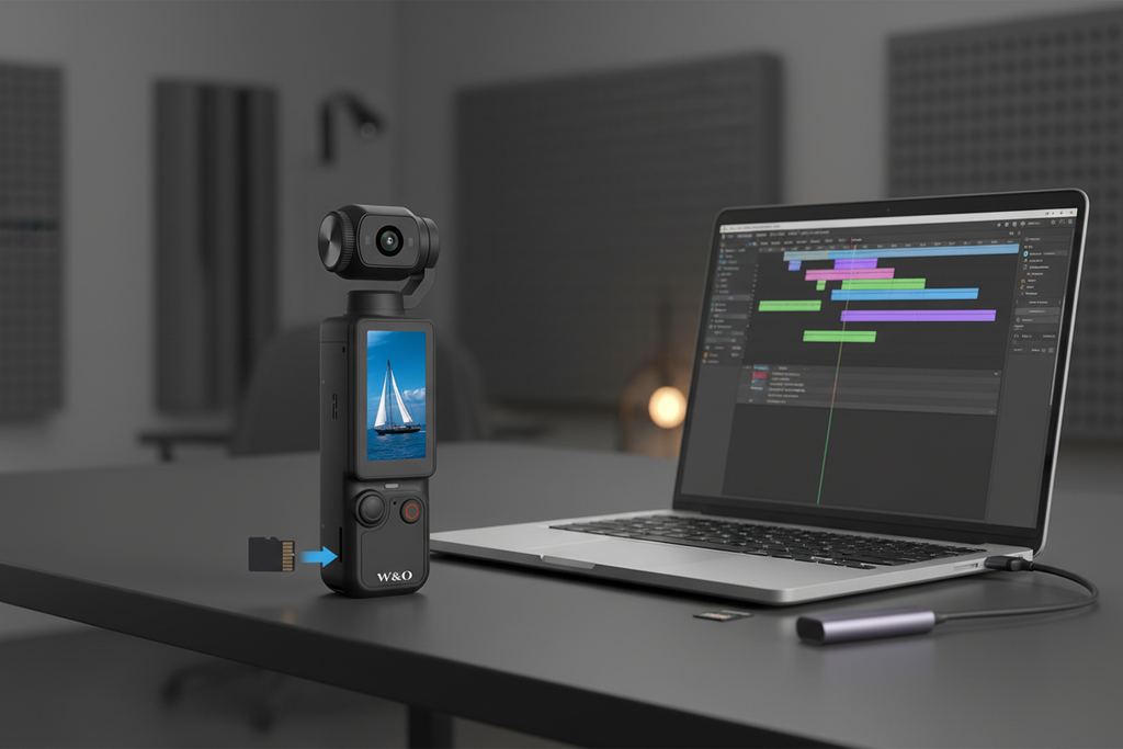 Caméra-gimbal noire dans un espace de création vidéo