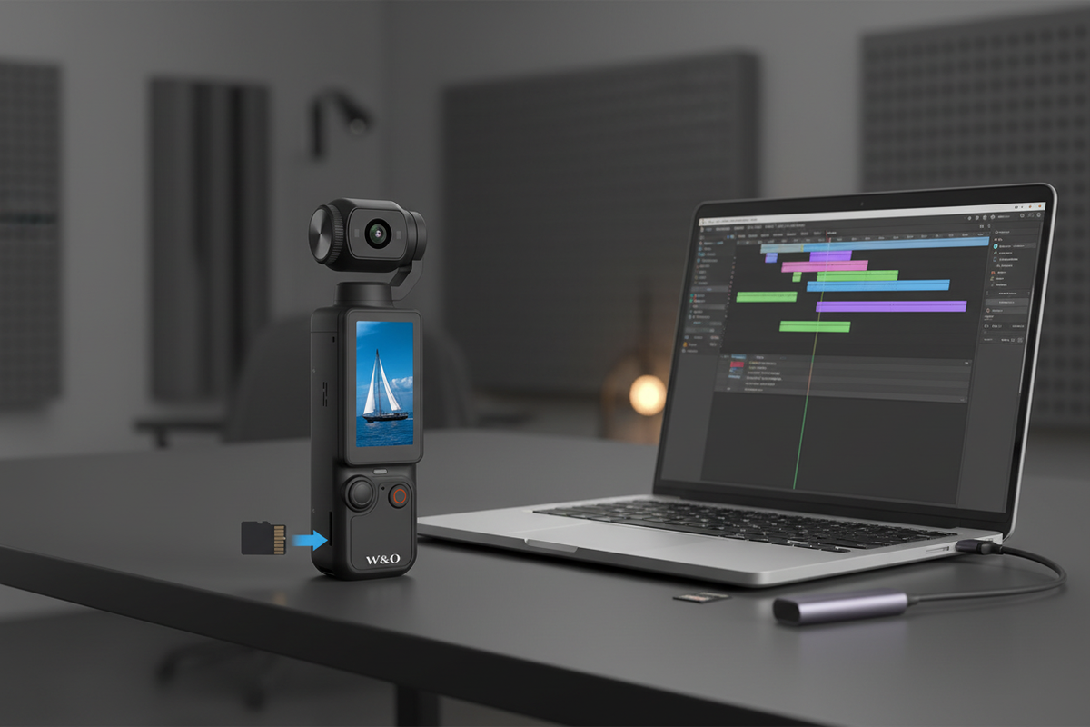 Caméra-gimbal noire dans un espace de création vidéo