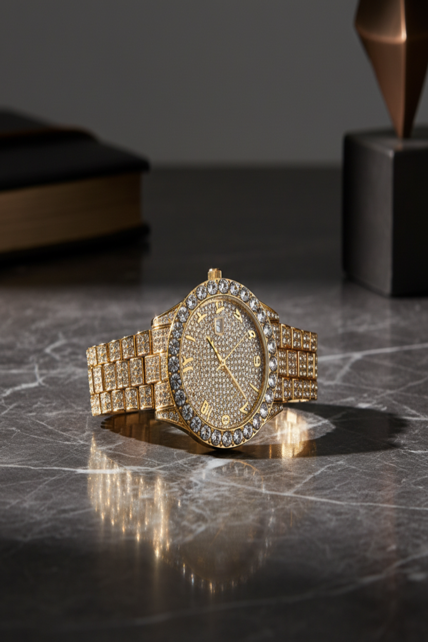 Full Diamond British Flower Body Digital Large Watch